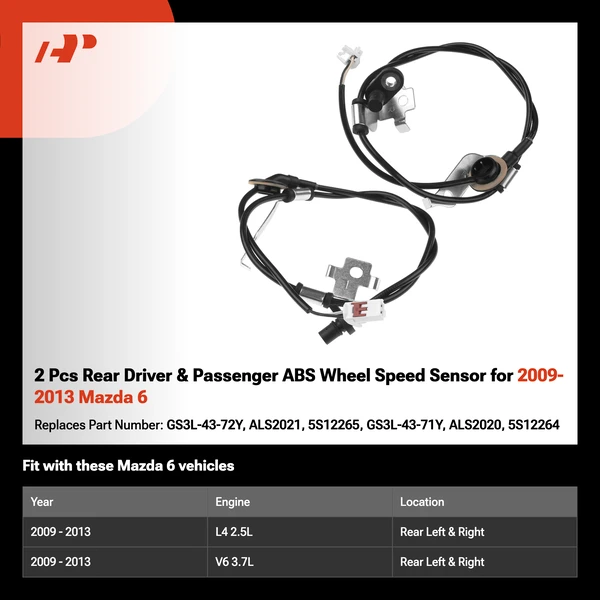 2 Pcs Rear Driver & Passenger ABS Wheel Speed Sensor for 2009-2013 Mazda 6