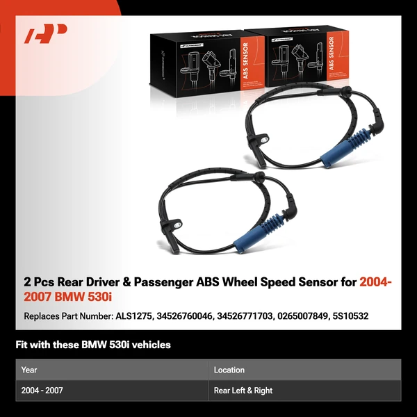 2 Pcs Rear Driver & Passenger ABS Wheel Speed Sensor for 2004-2007 BMW 530i