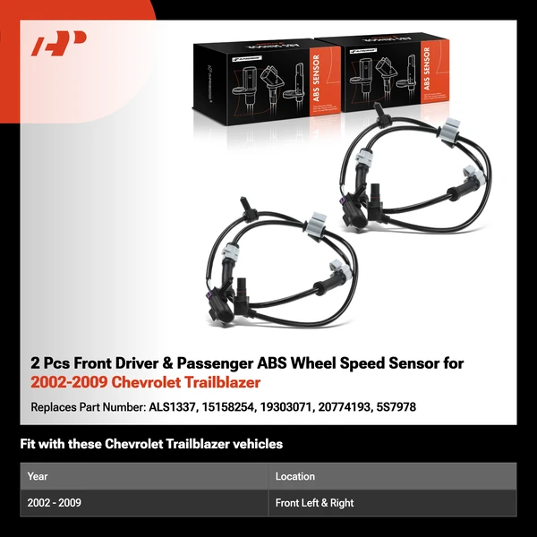 2 Pcs Front Driver & Passenger ABS Wheel Speed Sensor for 2002-2009 Chevrolet Trailblazer