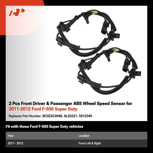 2 Pcs Front Driver & Passenger ABS Wheel Speed Sensor for 2011-2012 Ford F-550 Super Duty