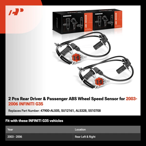 2 Pcs Rear Driver & Passenger ABS Wheel Speed Sensor for 2003-2006 INFINITI G35