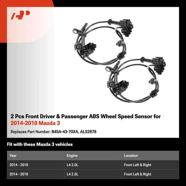 2 Pcs Front Driver & Passenger ABS Wheel Speed Sensor for 2014-2018 Mazda 3