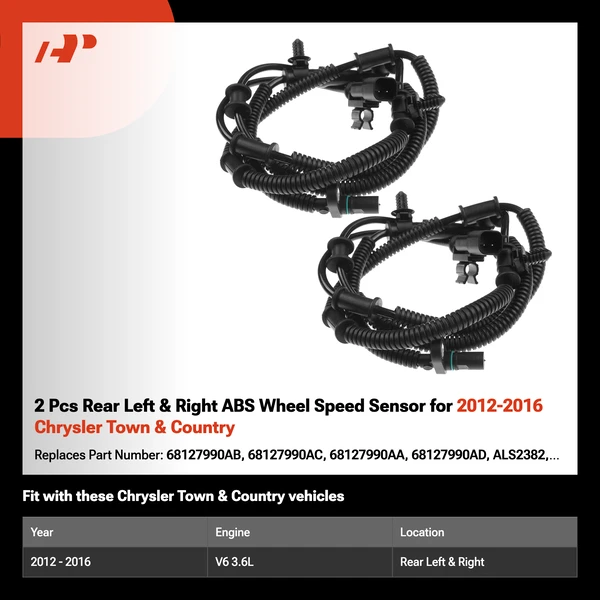 2 Pcs Rear Left & Right ABS Wheel Speed Sensor for 2012-2016 Chrysler Town & Country