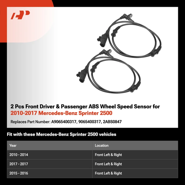 2 Pcs Front Driver & Passenger ABS Wheel Speed Sensor for 2010-2017 Mercedes-Benz Sprinter 2500