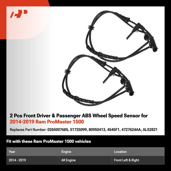 2 Pcs Front Driver & Passenger ABS Wheel Speed Sensor for 2014-2019 Ram ProMaster 1500