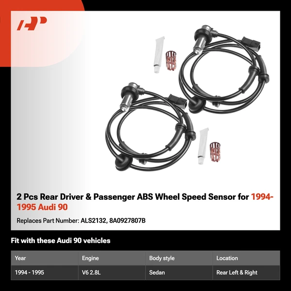 2 Pcs Rear Driver & Passenger ABS Wheel Speed Sensor for 1994-1995 Audi 90