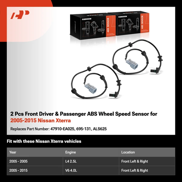 2 Pcs Front Driver & Passenger ABS Wheel Speed Sensor for 2005-2015 Nissan Xterra