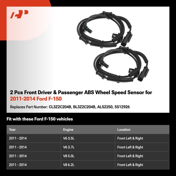 2 Pcs Front Driver & Passenger ABS Wheel Speed Sensor for 2011-2014 Ford F-150
