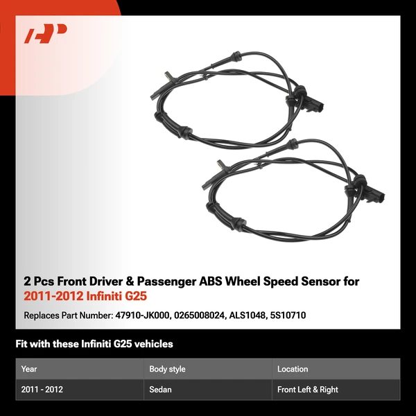 2 Pcs Front Driver & Passenger ABS Wheel Speed Sensor for 2011-2012 Infiniti G25