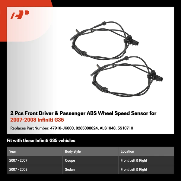 2 Pcs Front Driver & Passenger ABS Wheel Speed Sensor for 2007-2008 Infiniti G35