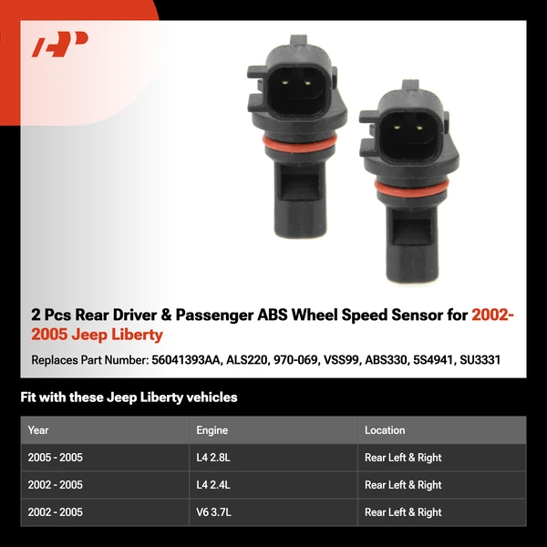 2 Pcs Rear Driver & Passenger ABS Wheel Speed Sensor for 2002-2005 Jeep Liberty