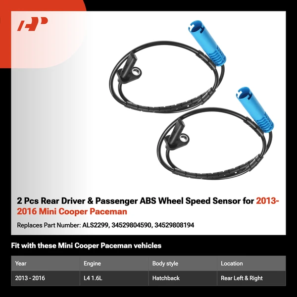 2 Pcs Rear Driver & Passenger ABS Wheel Speed Sensor for 2013-2016 Mini Cooper Paceman