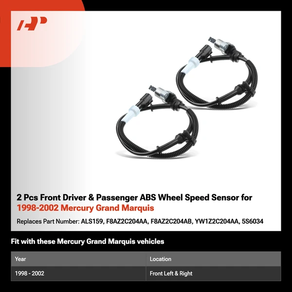 2 Pcs Front Driver & Passenger ABS Wheel Speed Sensor for 1998-2002 Mercury Grand Marquis