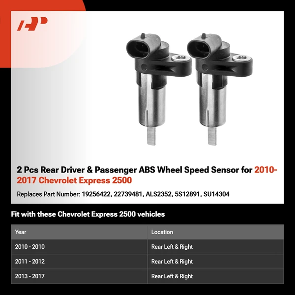 2 Pcs Rear Driver & Passenger ABS Wheel Speed Sensor for 2010-2017 Chevrolet Express 2500