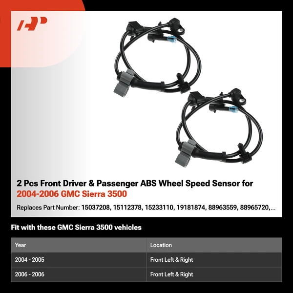 2 Pcs Front Driver & Passenger ABS Wheel Speed Sensor for 2004-2006 GMC Sierra 3500