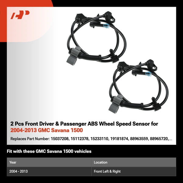2 Pcs Front Driver & Passenger ABS Wheel Speed Sensor for 2004-2013 GMC Savana 1500
