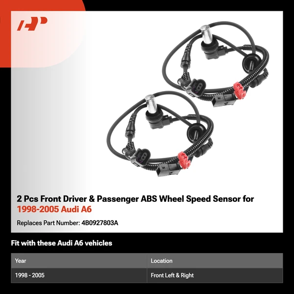 2 Pcs Front Driver & Passenger ABS Wheel Speed Sensor for 1998-2005 Audi A6
