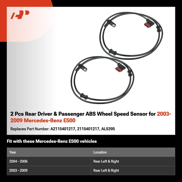2 Pcs Rear Driver & Passenger ABS Wheel Speed Sensor for 2003-2009 Mercedes-Benz E500