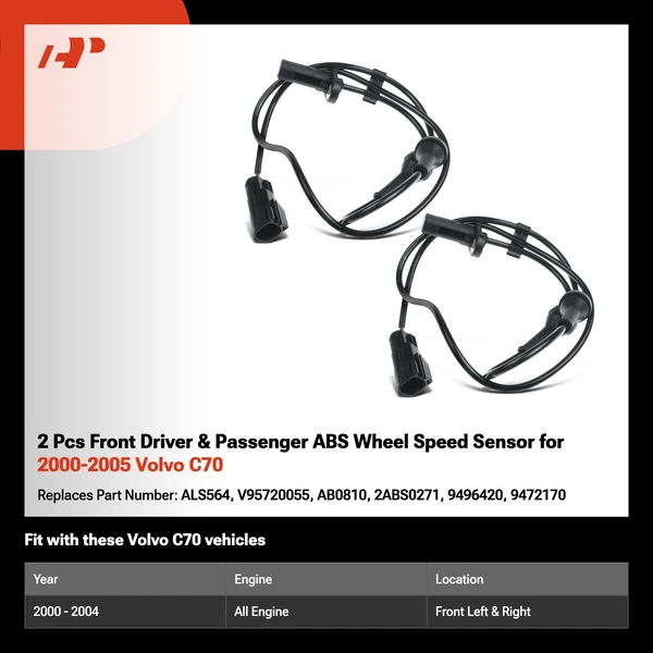 2 Pcs Front Driver & Passenger ABS Wheel Speed Sensor for 2000-2005 Volvo C70