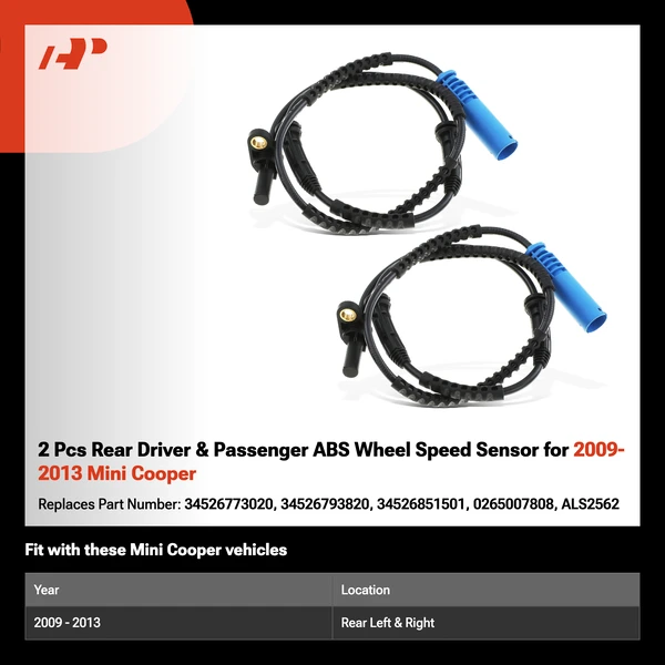 2 Pcs Rear Driver & Passenger ABS Wheel Speed Sensor for 2009-2013 Mini Cooper