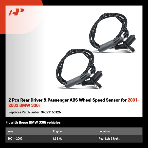 2 Pcs Rear Driver & Passenger ABS Wheel Speed Sensor for 2001-2002 BMW 330i