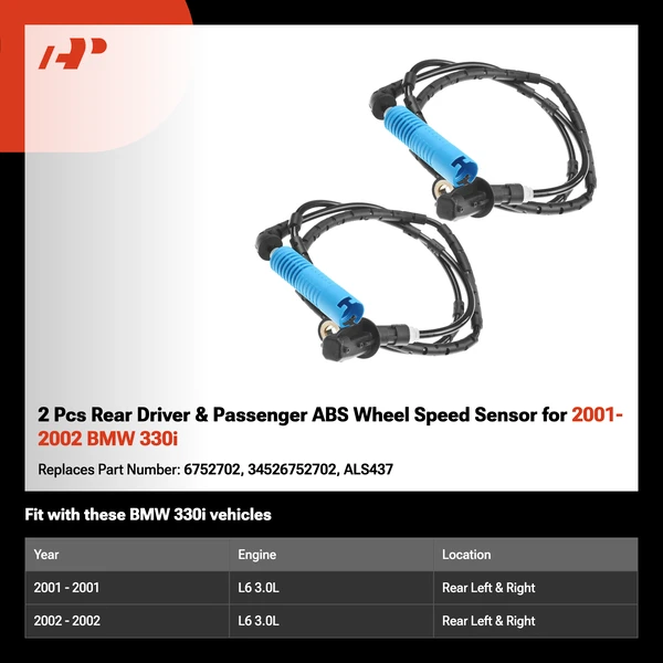 2 Pcs Rear Driver & Passenger ABS Wheel Speed Sensor for 2001-2002 BMW 330i