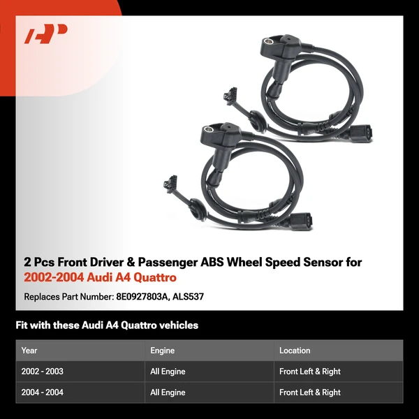 2 Pcs Front Driver & Passenger ABS Wheel Speed Sensor for 2002-2004 Audi A4 Quattro