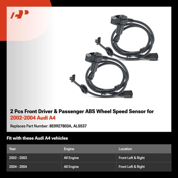 2 Pcs Front Driver & Passenger ABS Wheel Speed Sensor for 2002-2004 Audi A4