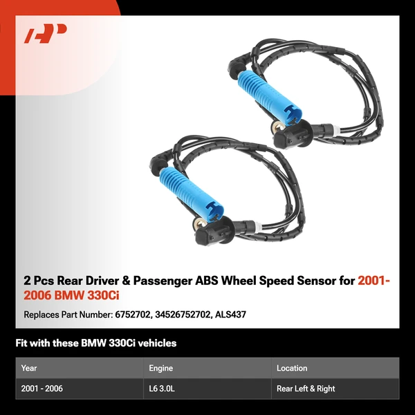 2 Pcs Rear Driver & Passenger ABS Wheel Speed Sensor for 2001-2006 BMW 330Ci