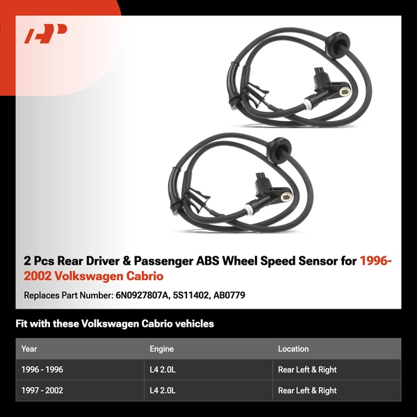 2 Pcs Rear Driver & Passenger ABS Wheel Speed Sensor for 1996-2002 Volkswagen Cabrio
