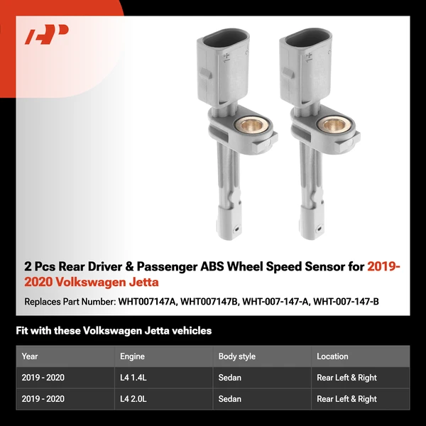 2 Pcs Rear Driver & Passenger ABS Wheel Speed Sensor for 2019-2020 Volkswagen Jetta