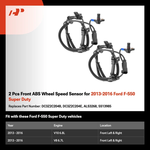 2 Pcs Front ABS Wheel Speed Sensor for 2013-2016 Ford F-550 Super Duty