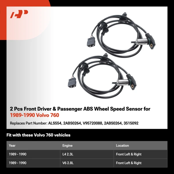 2 Pcs Front Driver & Passenger ABS Wheel Speed Sensor for 1989-1990 Volvo 760