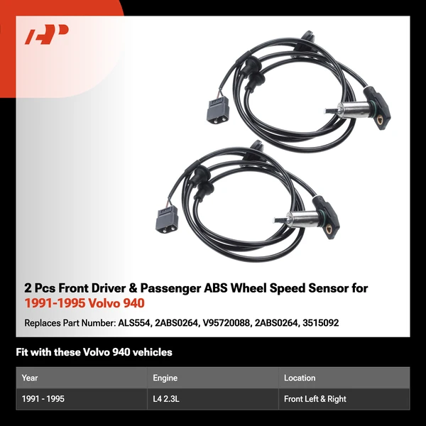 2 Pcs Front Driver & Passenger ABS Wheel Speed Sensor for 1991-1995 Volvo 940