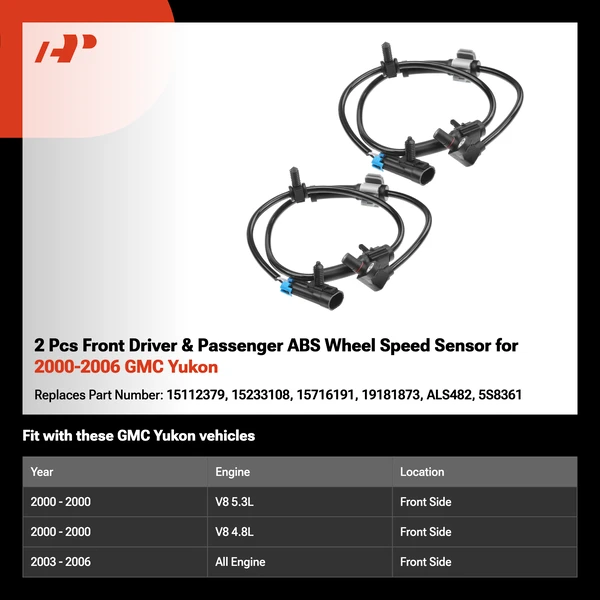 2 Pcs Front Driver & Passenger ABS Wheel Speed Sensor for 2000-2006 GMC Yukon