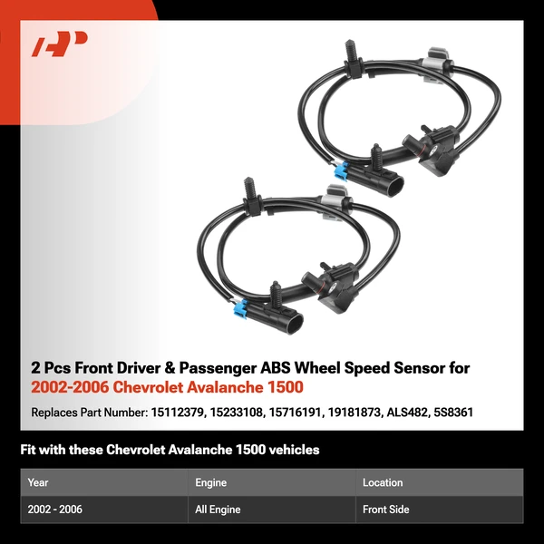 2 Pcs Front Driver & Passenger ABS Wheel Speed Sensor for 2002-2006 Chevrolet Avalanche 1500