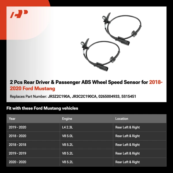 2 Pcs Rear Driver & Passenger ABS Wheel Speed Sensor for 2018-2020 Ford Mustang