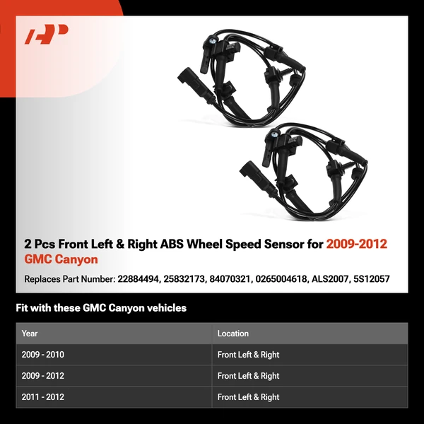 2 Pcs Front Left & Right ABS Wheel Speed Sensor for 2009-2012 GMC Canyon