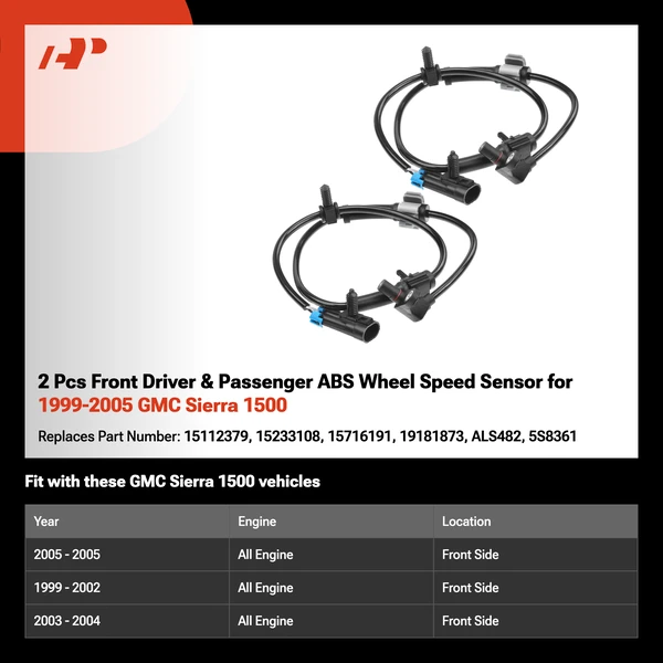 2 Pcs Front Driver & Passenger ABS Wheel Speed Sensor for 1999-2005 GMC Sierra 1500
