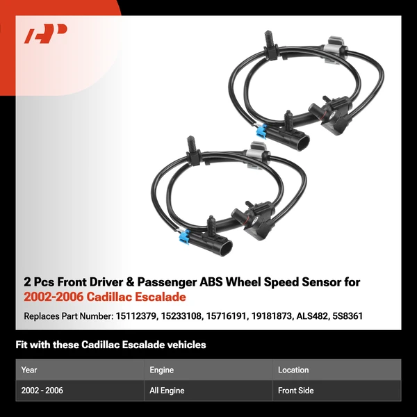 2 Pcs Front Driver & Passenger ABS Wheel Speed Sensor for 2002-2006 Cadillac Escalade