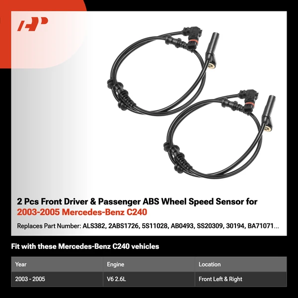 2 Pcs Front Driver & Passenger ABS Wheel Speed Sensor for 2003-2005 Mercedes-Benz C240