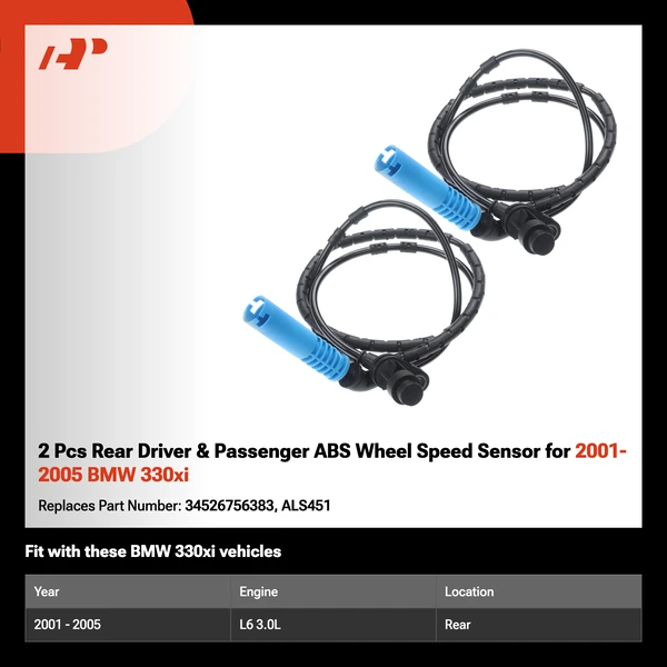 2 Pcs Rear Driver & Passenger ABS Wheel Speed Sensor for 2001-2005 BMW 330xi