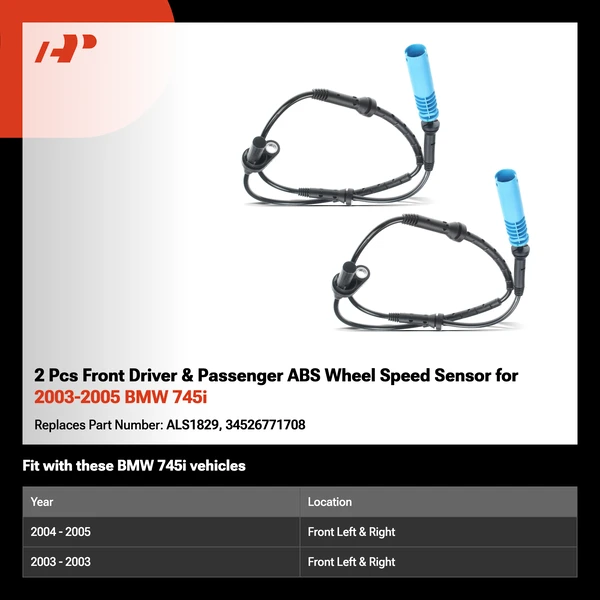 2 Pcs Front Driver & Passenger ABS Wheel Speed Sensor for 2003-2005 BMW 745i