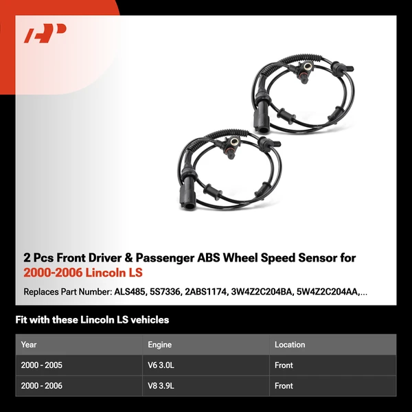 2 Pcs Front Driver & Passenger ABS Wheel Speed Sensor for 2000-2006 Lincoln LS