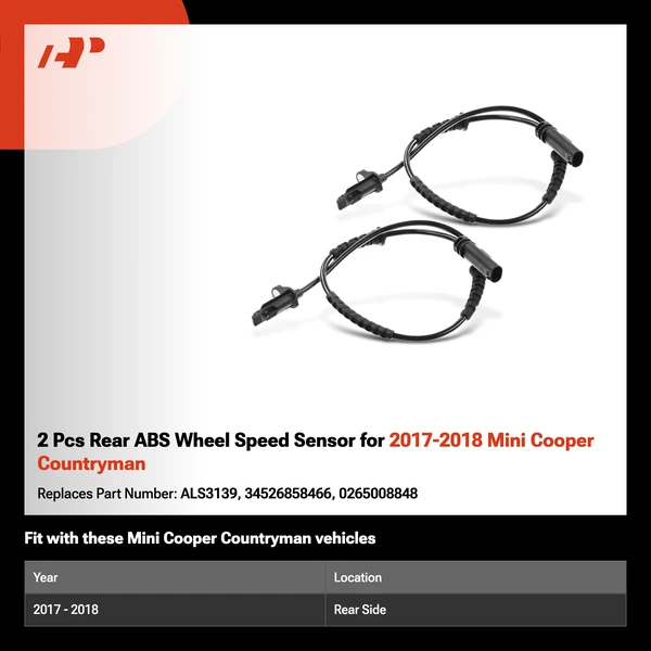 2 Pcs Rear ABS Wheel Speed Sensor for 2017-2018 Mini Cooper Countryman