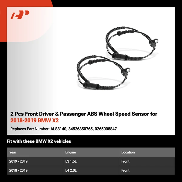 2 Pcs Front Driver & Passenger ABS Wheel Speed Sensor for 2018-2019 BMW X2