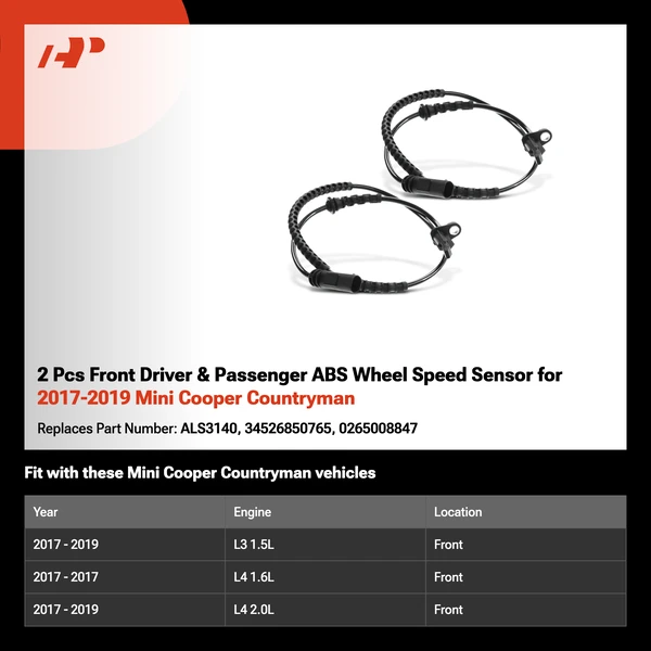 2 Pcs Front Driver & Passenger ABS Wheel Speed Sensor for 2017-2019 Mini Cooper Countryman