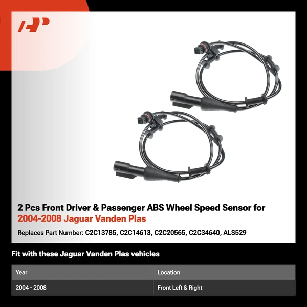 2 Pcs Front Driver & Passenger ABS Wheel Speed Sensor for 2004-2008 Jaguar Vanden Plas