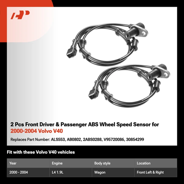 2 Pcs Front Driver & Passenger ABS Wheel Speed Sensor for 2000-2004 Volvo V40