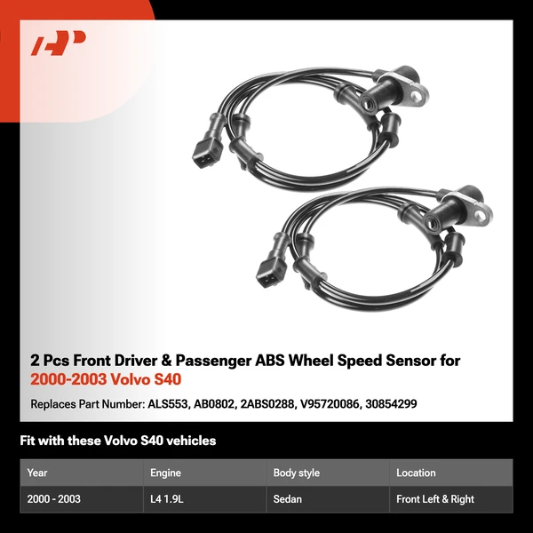 2 Pcs Front Driver & Passenger ABS Wheel Speed Sensor for 2000-2003 Volvo S40